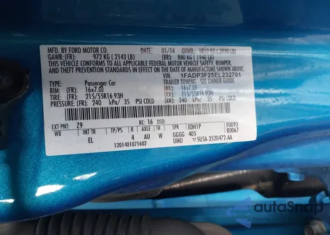 2014 Ford Focus Se из США, поврежденный, VIN 1FADP3F25EL232791